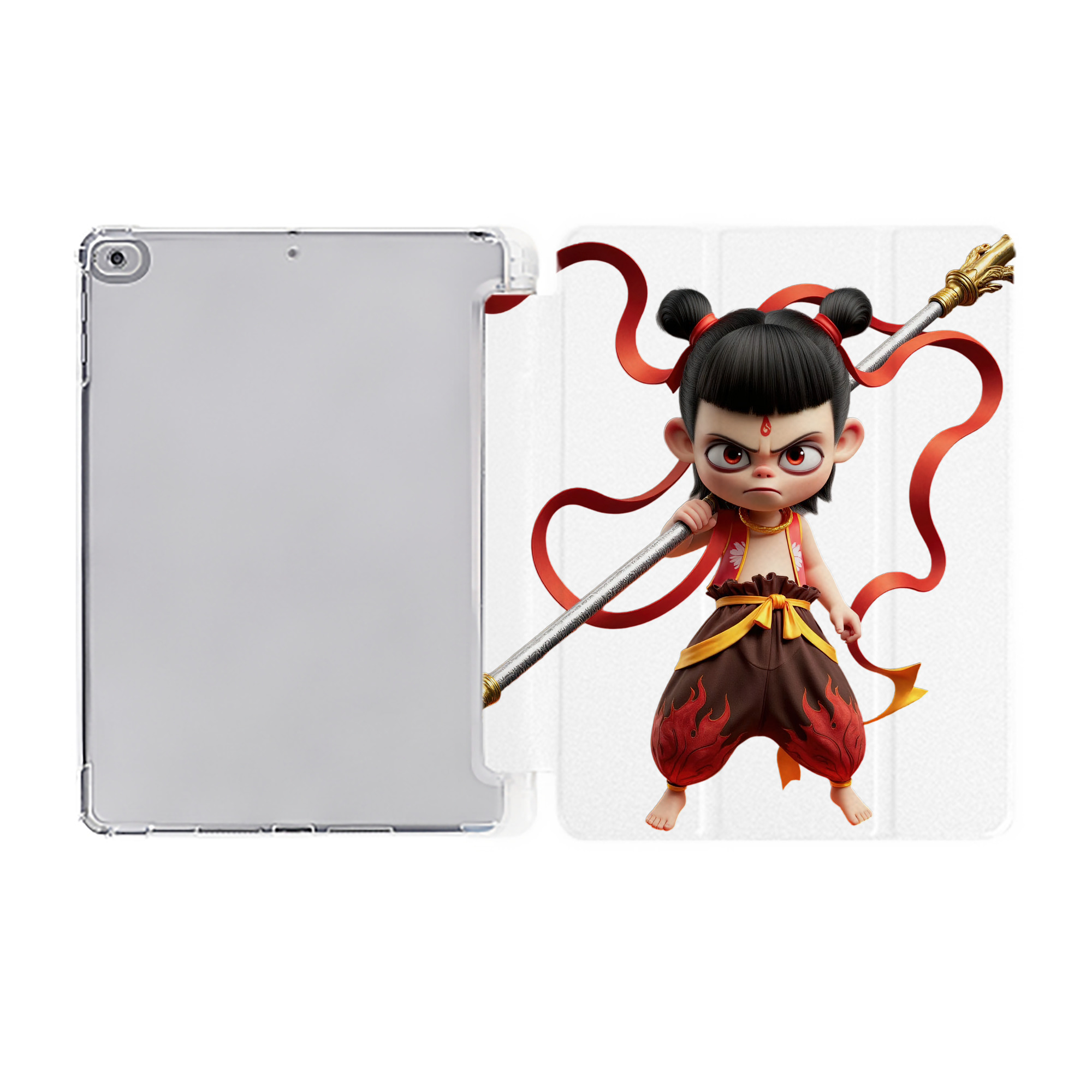 Ne Zha 2 ナタ 魔童の大暴れ IPad ケース ペン収納付き 三つ折りスタンド PUレザー×シリコン 対応機種9.5/10.5/10.9インチ
